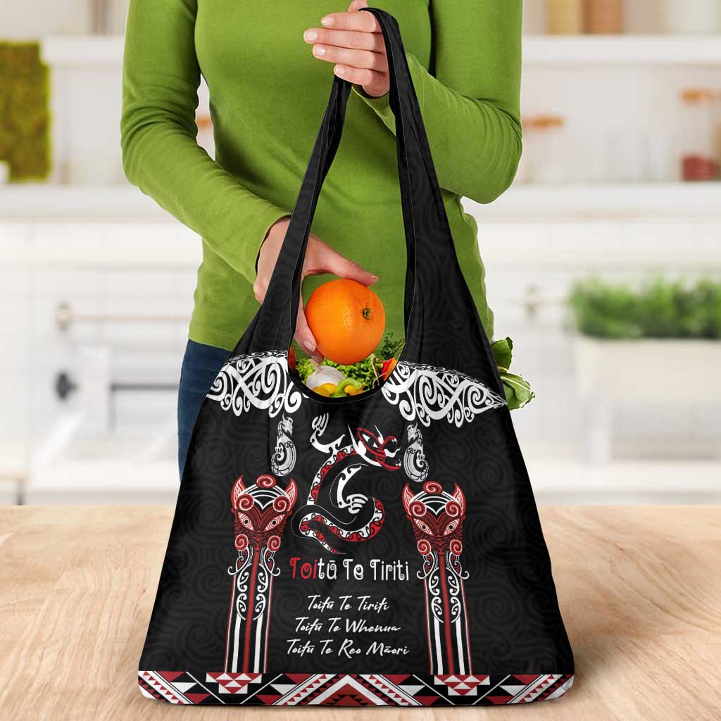 Aotearoa Toitu Te Tiriti-Maori Taniwha Grocery Bag Toitu Te Whenua Toitu Te Reo Maori