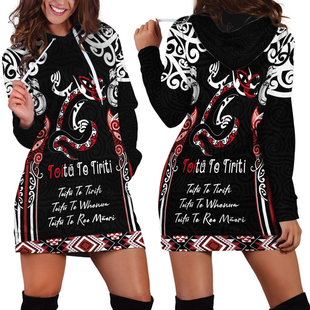 Aotearoa Toitu Te Tiriti-Maori Taniwha Hoodie Dress Toitu Te Whenua Toitu Te Reo Maori