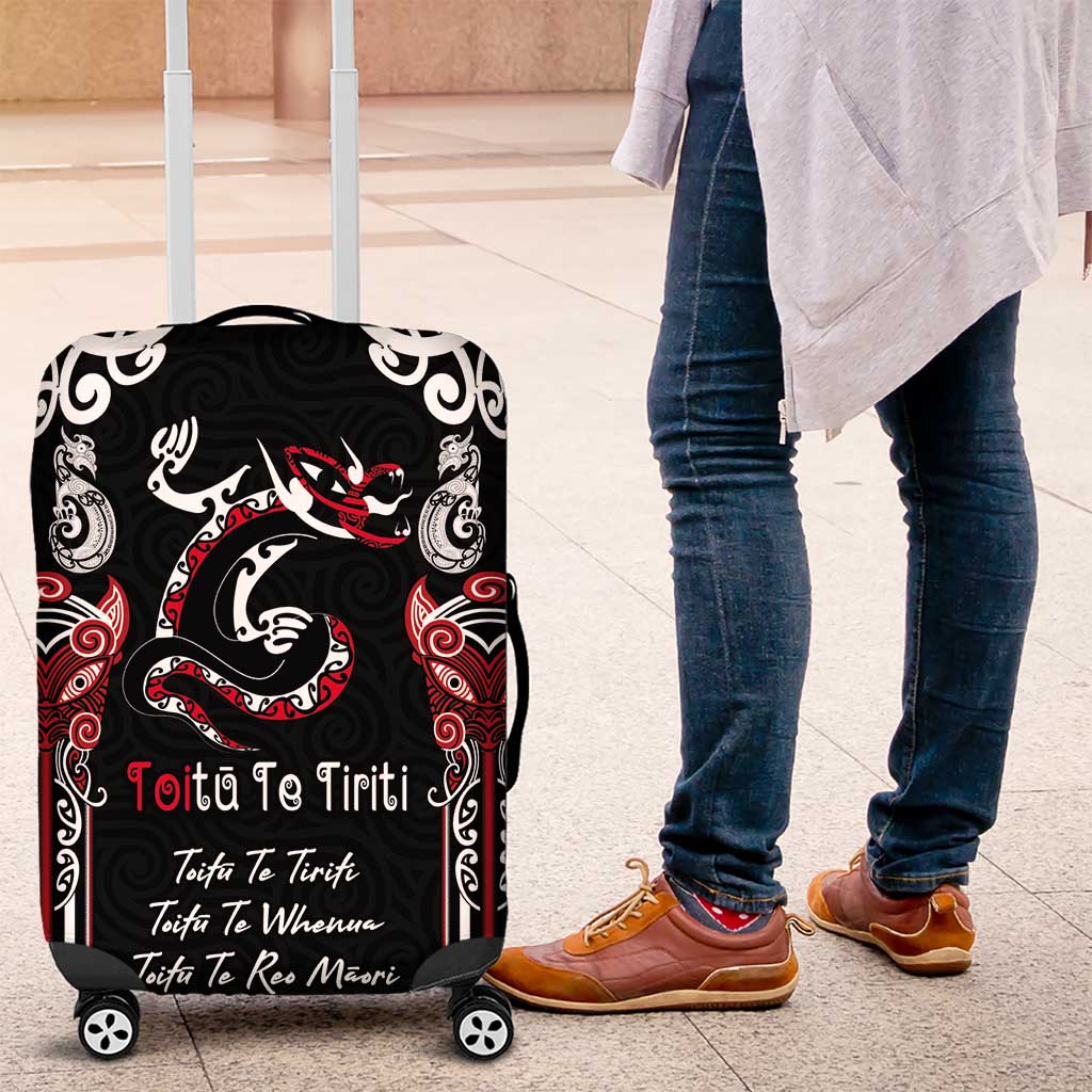 Aotearoa Toitu Te Tiriti-Maori Taniwha Luggage Cover Toitu Te Whenua Toitu Te Reo Maori