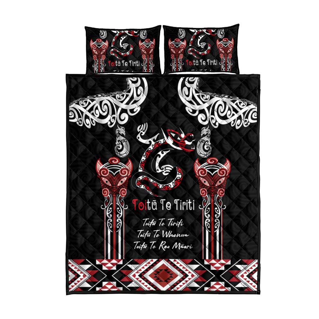 Aotearoa Toitu Te Tiriti-Maori Taniwha Quilt Bed Set Toitu Te Whenua Toitu Te Reo Maori