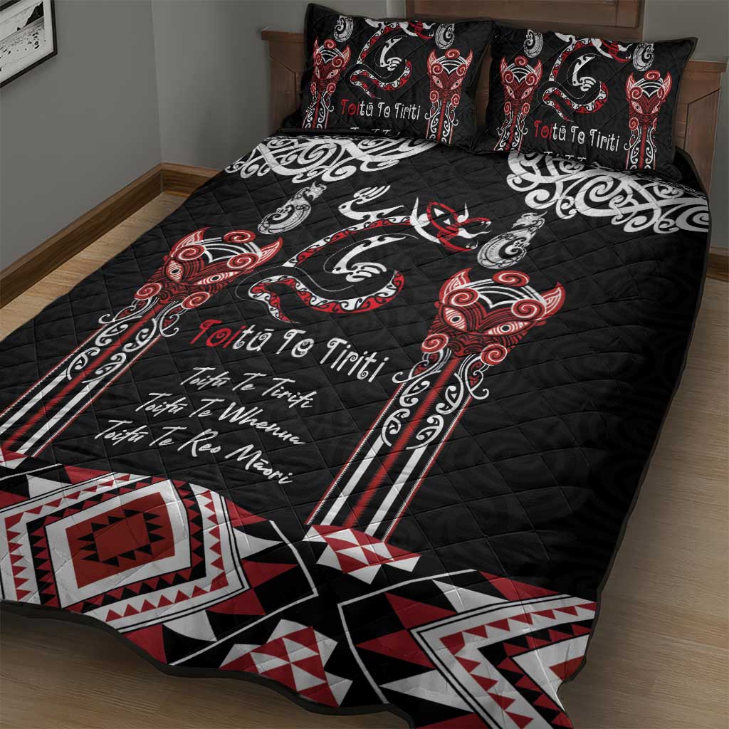 Aotearoa Toitu Te Tiriti-Maori Taniwha Quilt Bed Set Toitu Te Whenua Toitu Te Reo Maori