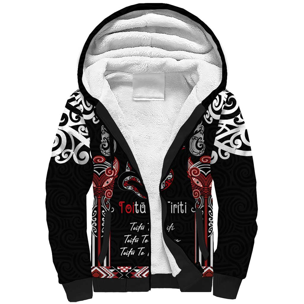 Aotearoa Toitu Te Tiriti-Maori Taniwha Sherpa Hoodie Toitu Te Whenua Toitu Te Reo Maori