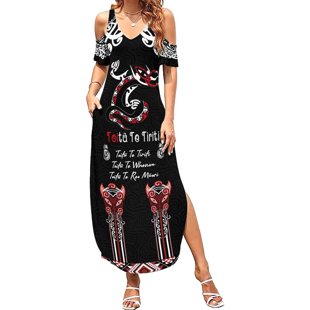 Aotearoa Toitu Te Tiriti-Maori Taniwha Summer Maxi Dress Toitu Te Whenua Toitu Te Reo Maori