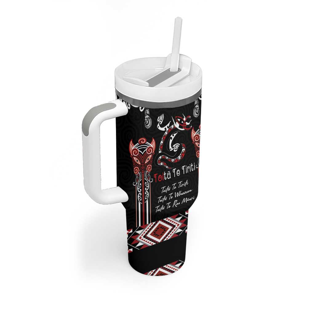 Aotearoa Toitu Te Tiriti-Maori Taniwha Tumbler With Handle Toitu Te Whenua Toitu Te Reo Maori