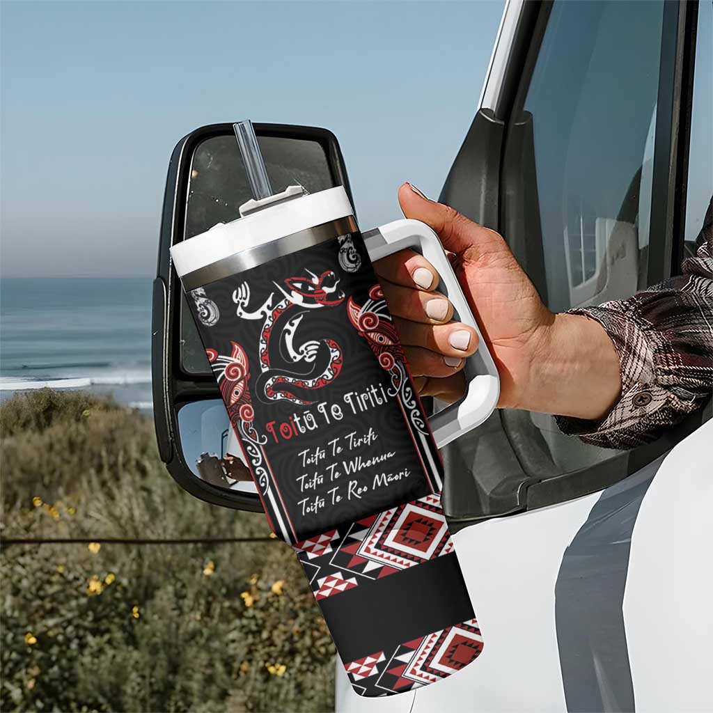 Aotearoa Toitu Te Tiriti-Maori Taniwha Tumbler With Handle Toitu Te Whenua Toitu Te Reo Maori