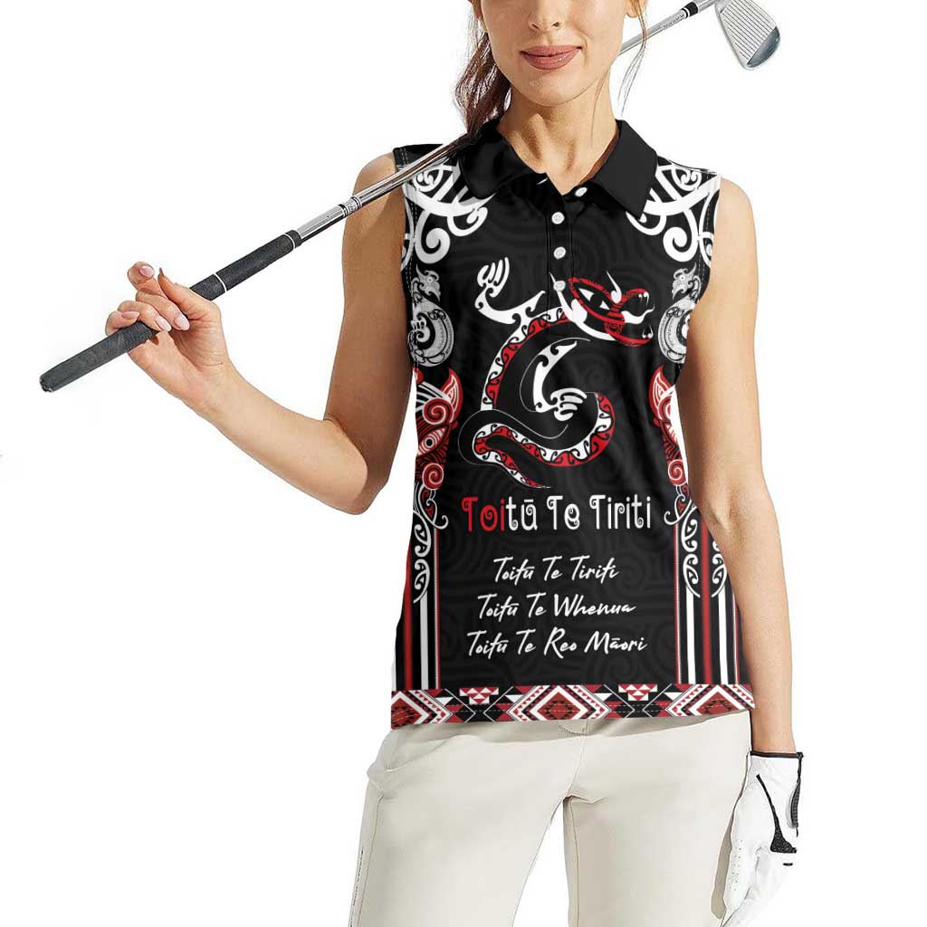 Aotearoa Toitu Te Tiriti-Maori Taniwha Women Sleeveless Polo Shirt Toitu Te Whenua Toitu Te Reo Maori