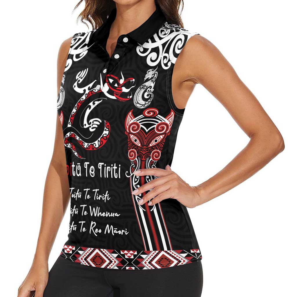 Aotearoa Toitu Te Tiriti-Maori Taniwha Women Sleeveless Polo Shirt Toitu Te Whenua Toitu Te Reo Maori