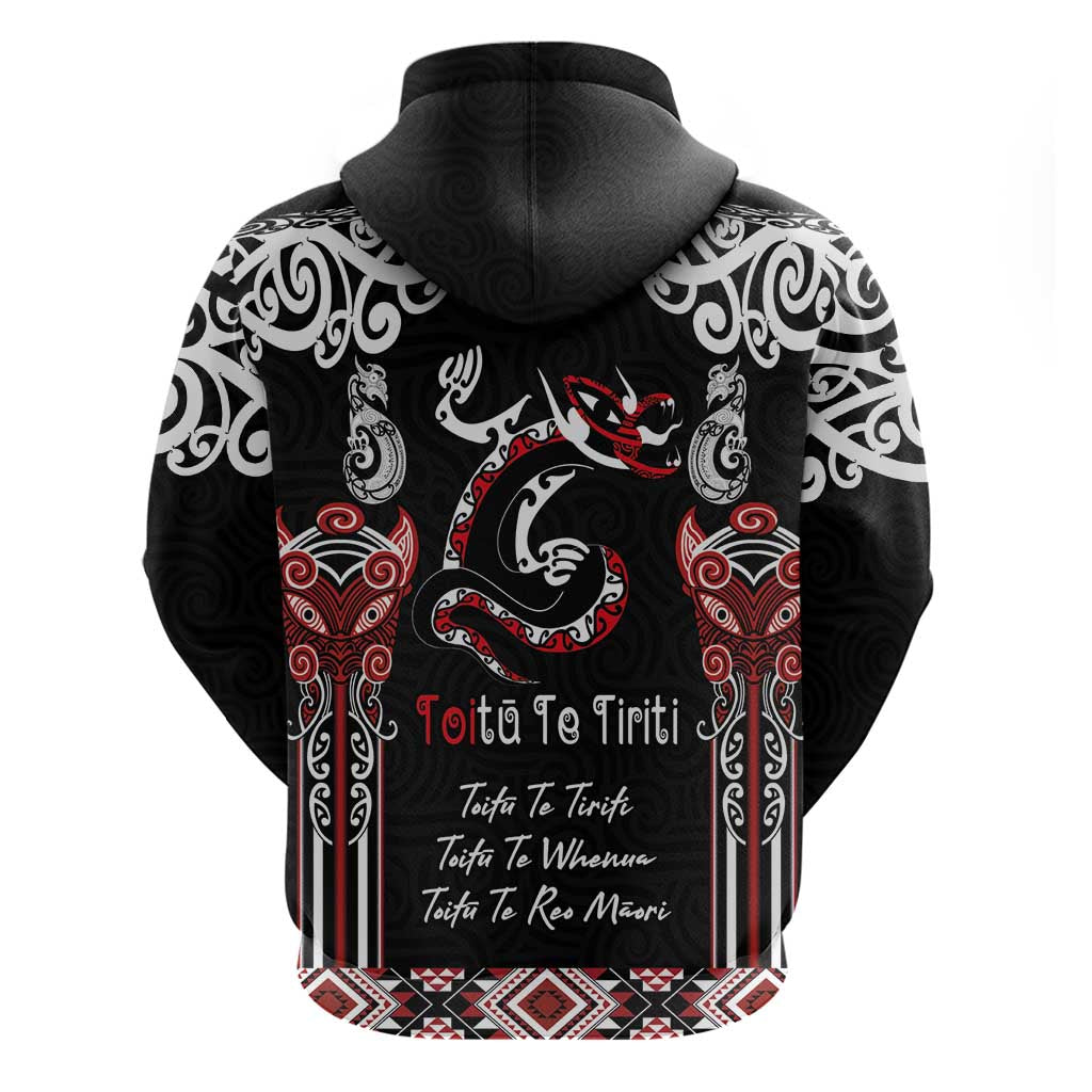 Aotearoa Toitu Te Tiriti-Maori Taniwha Zip Hoodie Toitu Te Whenua Toitu Te Reo Maori