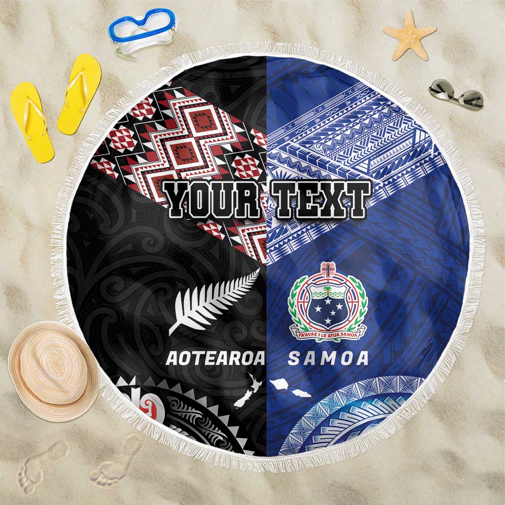 Personalised Aotearoa and Samoa Together Beach Blanket Tatau Art Tattoos-Taniko and Tukutuku with Maori Pattern