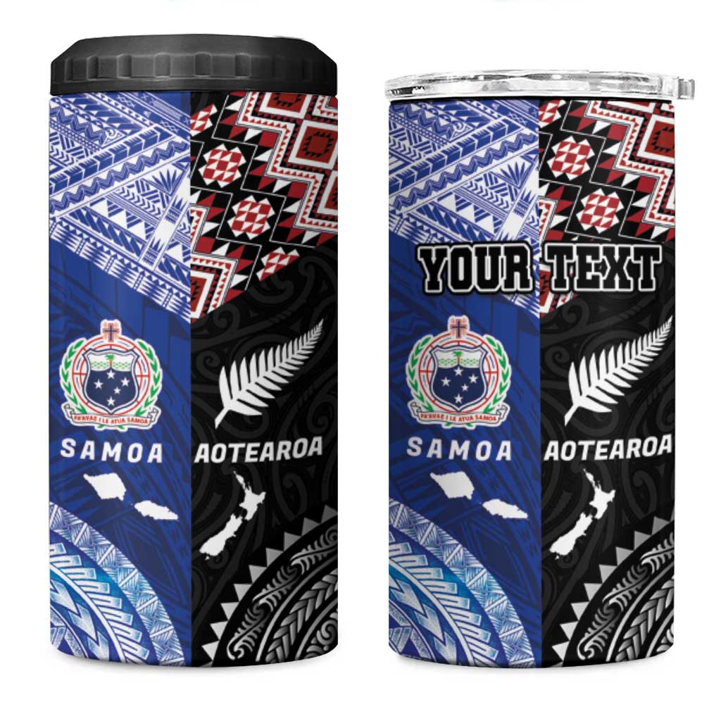 Personalised Aotearoa and Samoa Together 4 in 1 Can Cooler Tumbler Tatau Art Tattoos-Taniko and Tukutuku with Maori Pattern