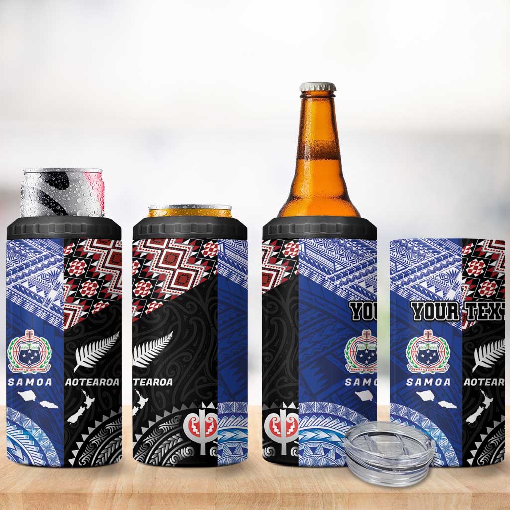 Personalised Aotearoa and Samoa Together 4 in 1 Can Cooler Tumbler Tatau Art Tattoos-Taniko and Tukutuku with Maori Pattern