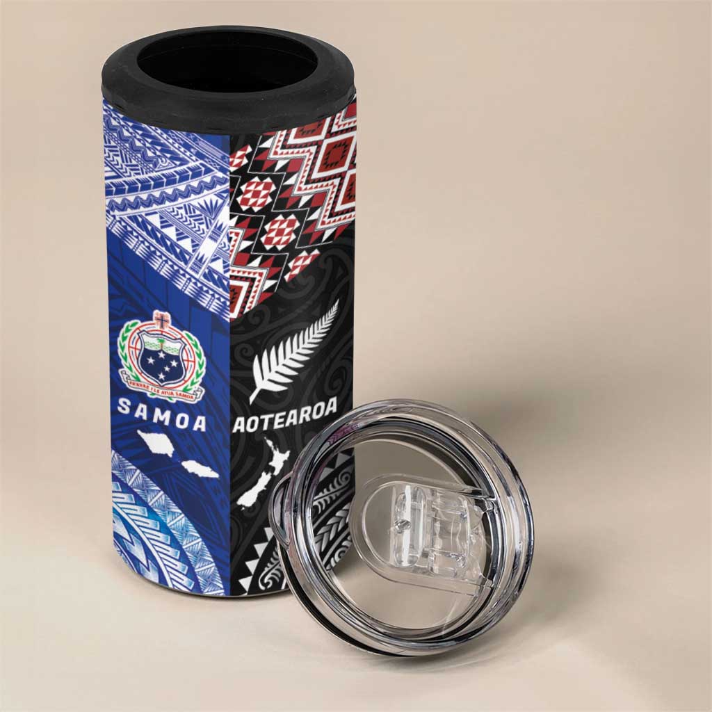 Personalised Aotearoa and Samoa Together 4 in 1 Can Cooler Tumbler Tatau Art Tattoos-Taniko and Tukutuku with Maori Pattern