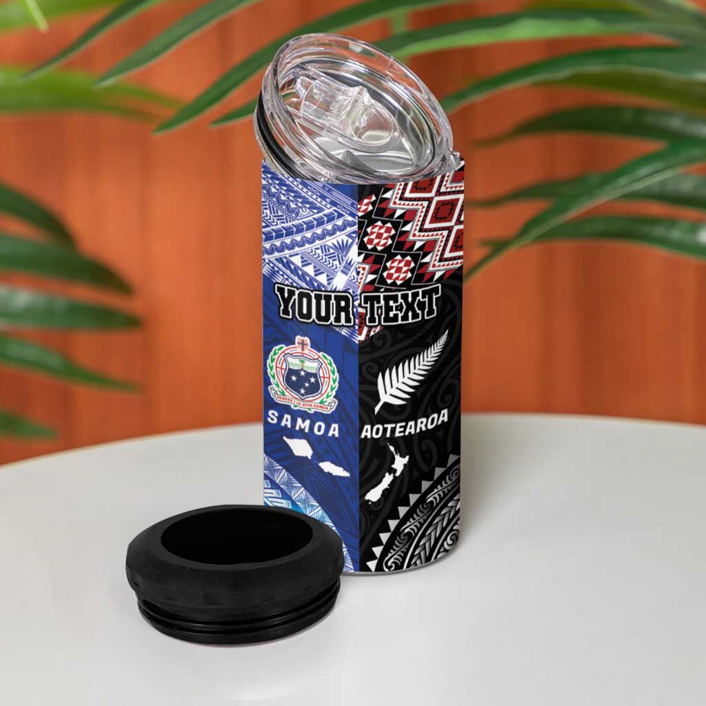 Personalised Aotearoa and Samoa Together 4 in 1 Can Cooler Tumbler Tatau Art Tattoos-Taniko and Tukutuku with Maori Pattern
