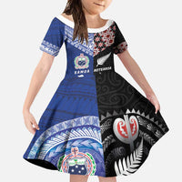 Personalised Aotearoa and Samoa Together Family Matching Tank Maxi Dress and Hawaiian Shirt Tatau Art Tattoos-Taniko and Tukutuku with Maori Pattern LT03 Daughter's Dress Black - Polynesian Pride
