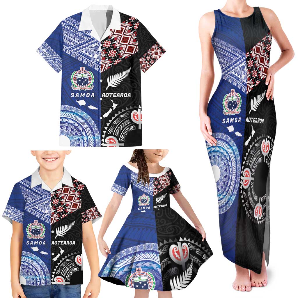 Personalised Aotearoa and Samoa Together Family Matching Tank Maxi Dress and Hawaiian Shirt Tatau Art Tattoos-Taniko and Tukutuku with Maori Pattern LT03 - Polynesian Pride