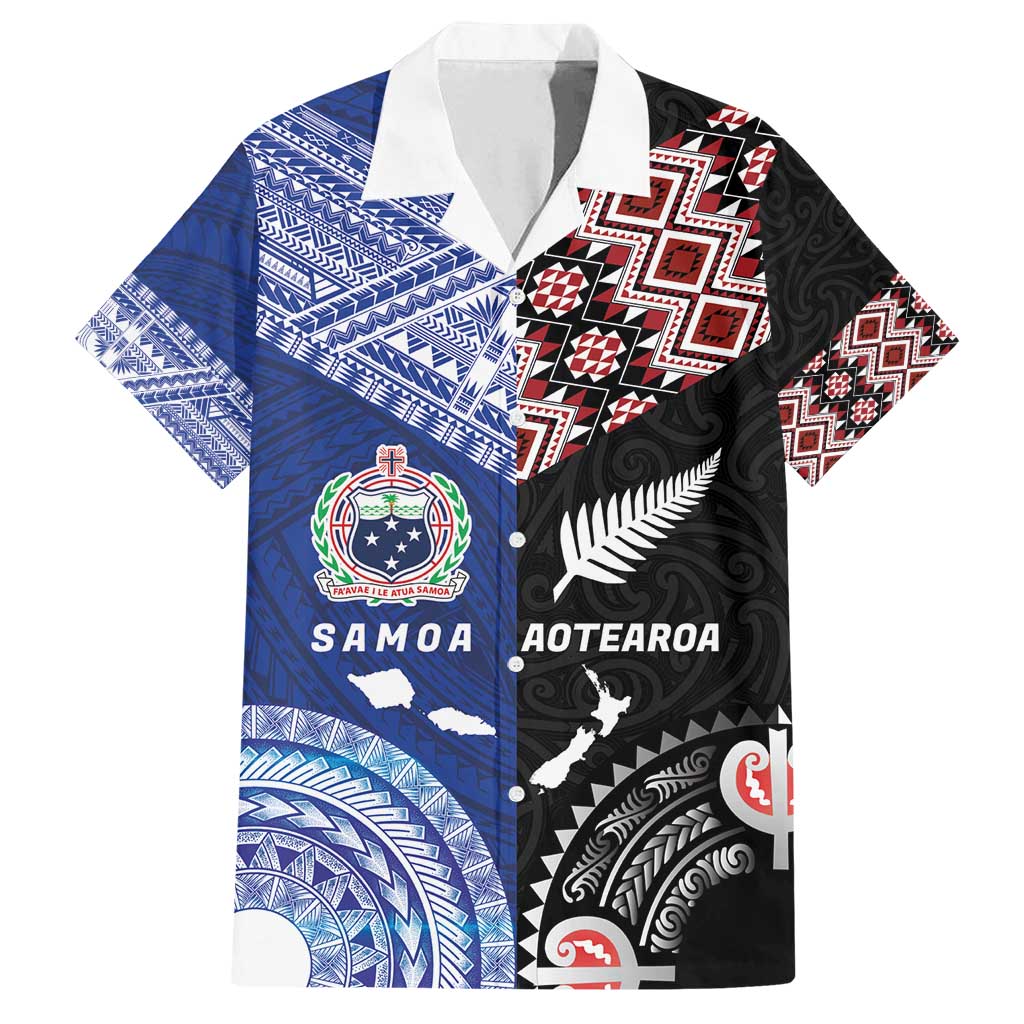 Personalised Aotearoa and Samoa Together Family Matching Tank Maxi Dress and Hawaiian Shirt Tatau Art Tattoos-Taniko and Tukutuku with Maori Pattern LT03 Dad's Shirt - Short Sleeve Black - Polynesian Pride