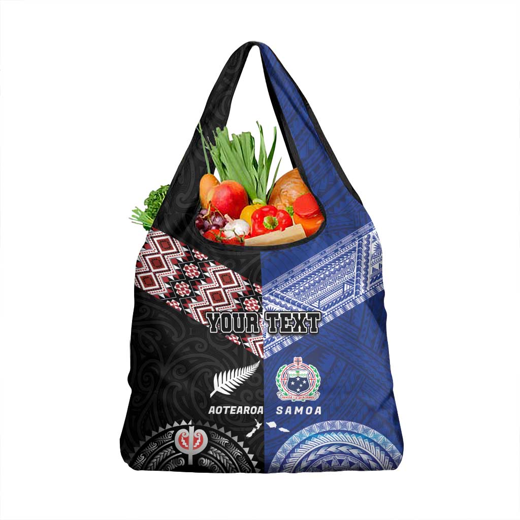 Personalised Aotearoa and Samoa Together Grocery Bag Tatau Art Tattoos-Taniko and Tukutuku with Maori Pattern