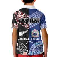 Personalised Aotearoa and Samoa Together Kid Polo Shirt Tatau Art Tattoos-Taniko and Tukutuku with Maori Pattern