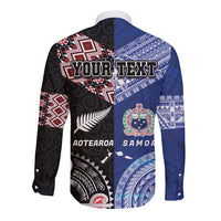 Personalised Aotearoa and Samoa Together Long Sleeve Button Shirt Tatau Art Tattoos-Taniko and Tukutuku with Maori Pattern