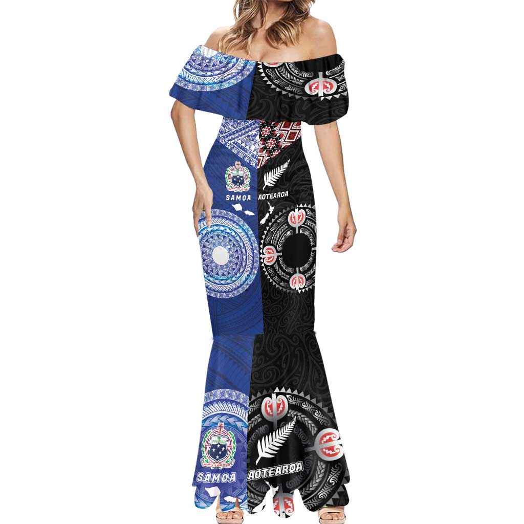 Personalised Aotearoa and Samoa Together Mermaid Dress Tatau Art Tattoos-Taniko and Tukutuku with Maori Pattern