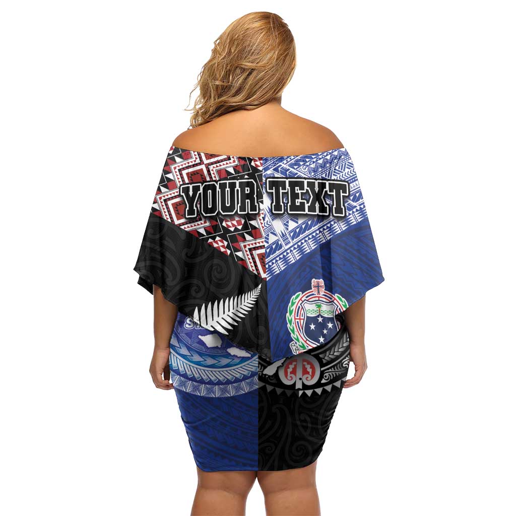 Personalised Aotearoa and Samoa Together Off Shoulder Short Dress Tatau Art Tattoos-Taniko and Tukutuku with Maori Pattern