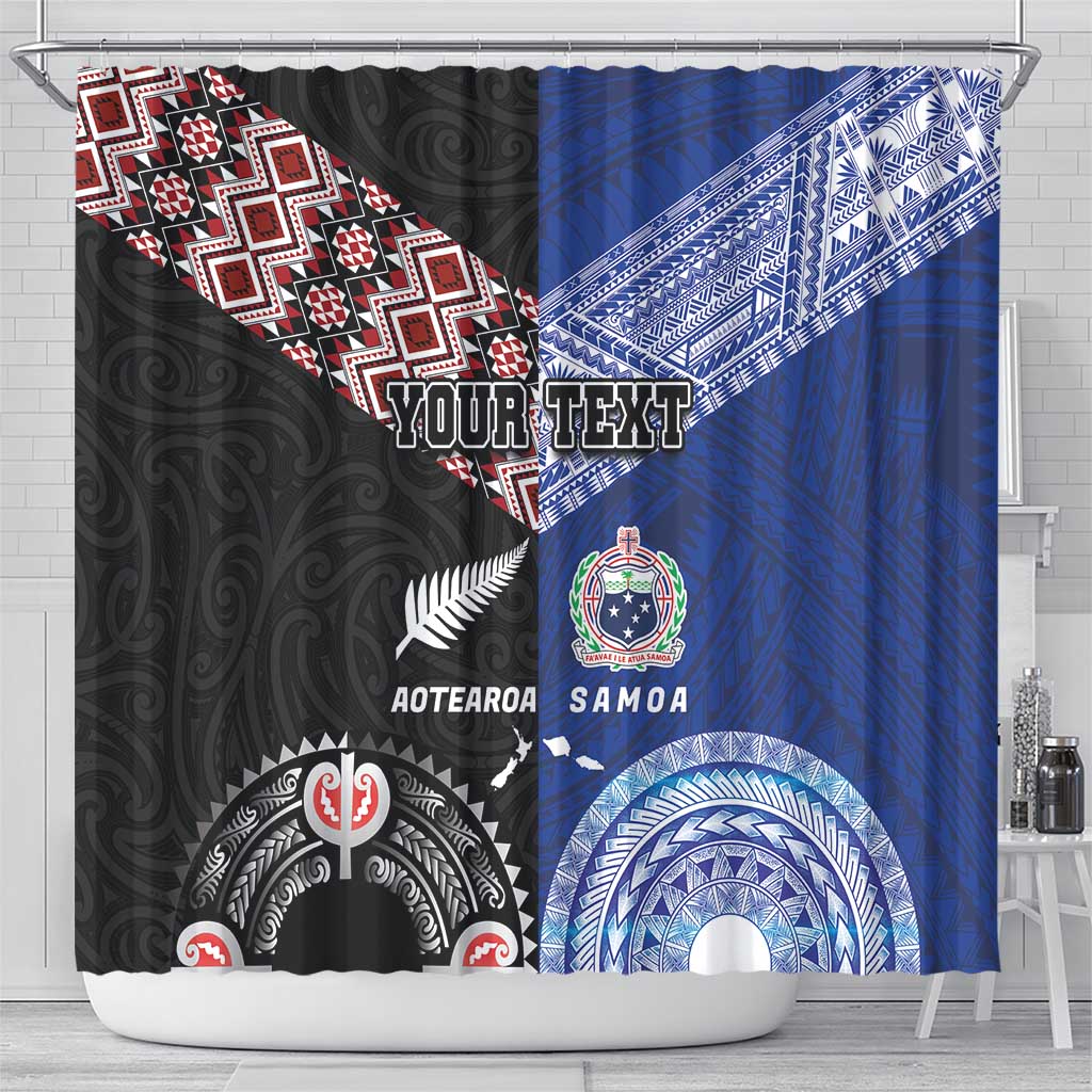 Personalised Aotearoa and Samoa Together Shower Curtain Tatau Art Tattoos-Taniko and Tukutuku with Maori Pattern