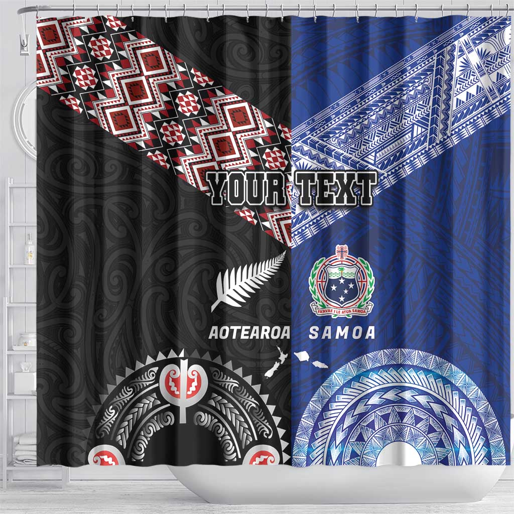 Personalised Aotearoa and Samoa Together Shower Curtain Tatau Art Tattoos-Taniko and Tukutuku with Maori Pattern