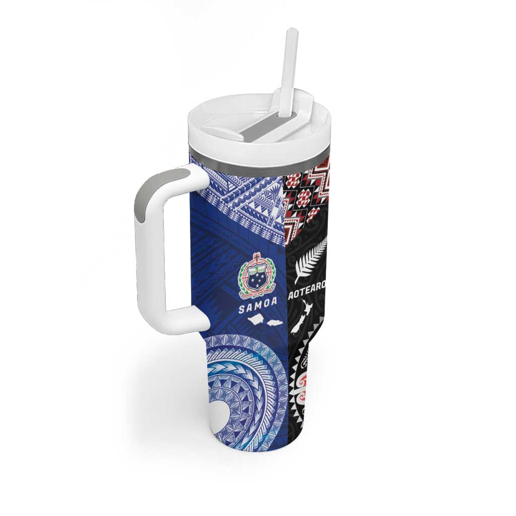 Personalised Aotearoa and Samoa Together Tumbler With Handle Tatau Art Tattoos-Taniko and Tukutuku with Maori Pattern