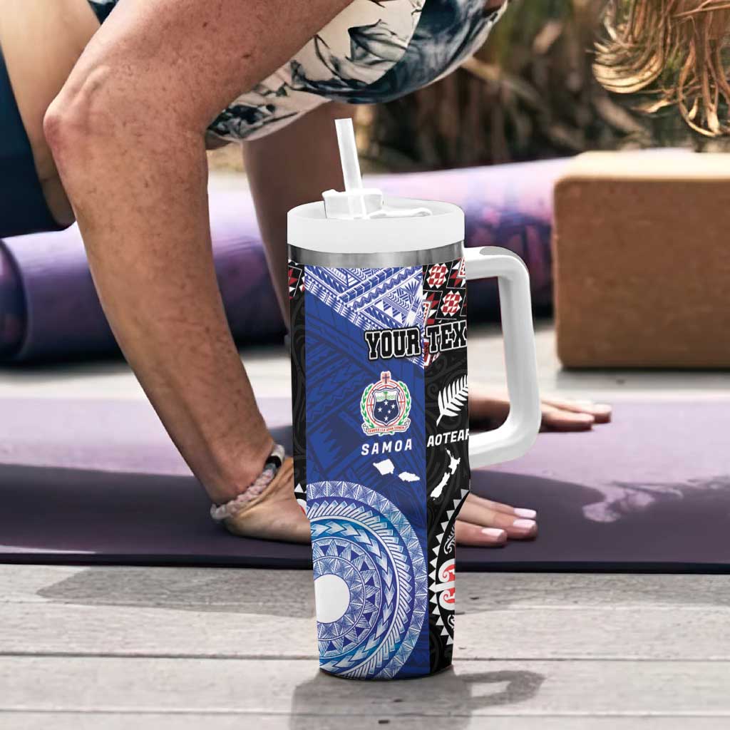 Personalised Aotearoa and Samoa Together Tumbler With Handle Tatau Art Tattoos-Taniko and Tukutuku with Maori Pattern