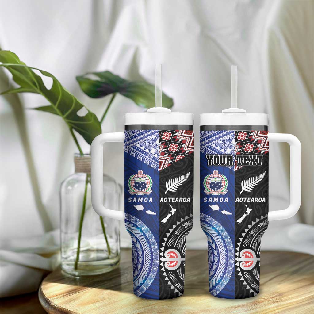 Personalised Aotearoa and Samoa Together Tumbler With Handle Tatau Art Tattoos-Taniko and Tukutuku with Maori Pattern