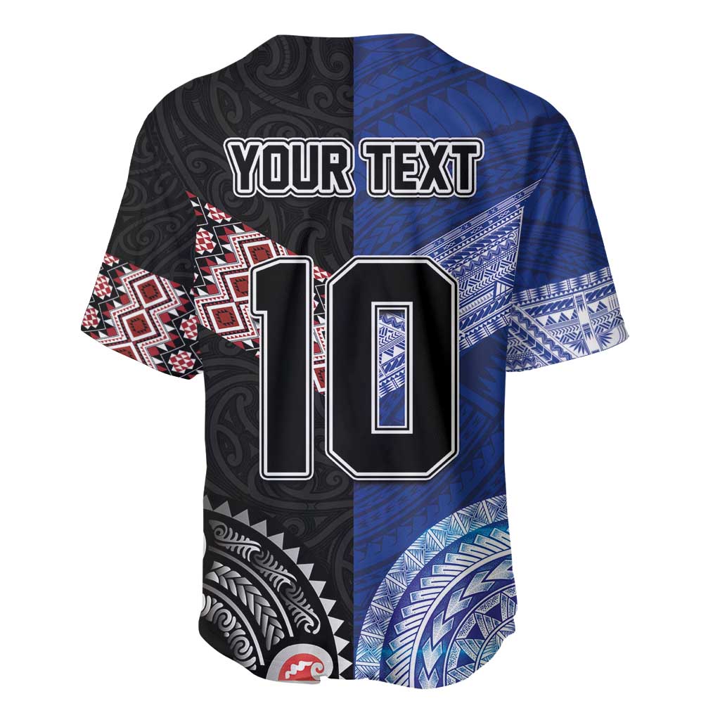 Custom Aotearoa and Samoa Rugby Baseball Jersey Maori Warrior and Teuila Emblem-Tatau with Taniko Art