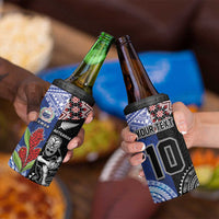 Custom Aotearoa and Samoa Rugby 4 in 1 Can Cooler Tumbler Maori Warrior and Teuila Emblem-Tatau with Taniko Art