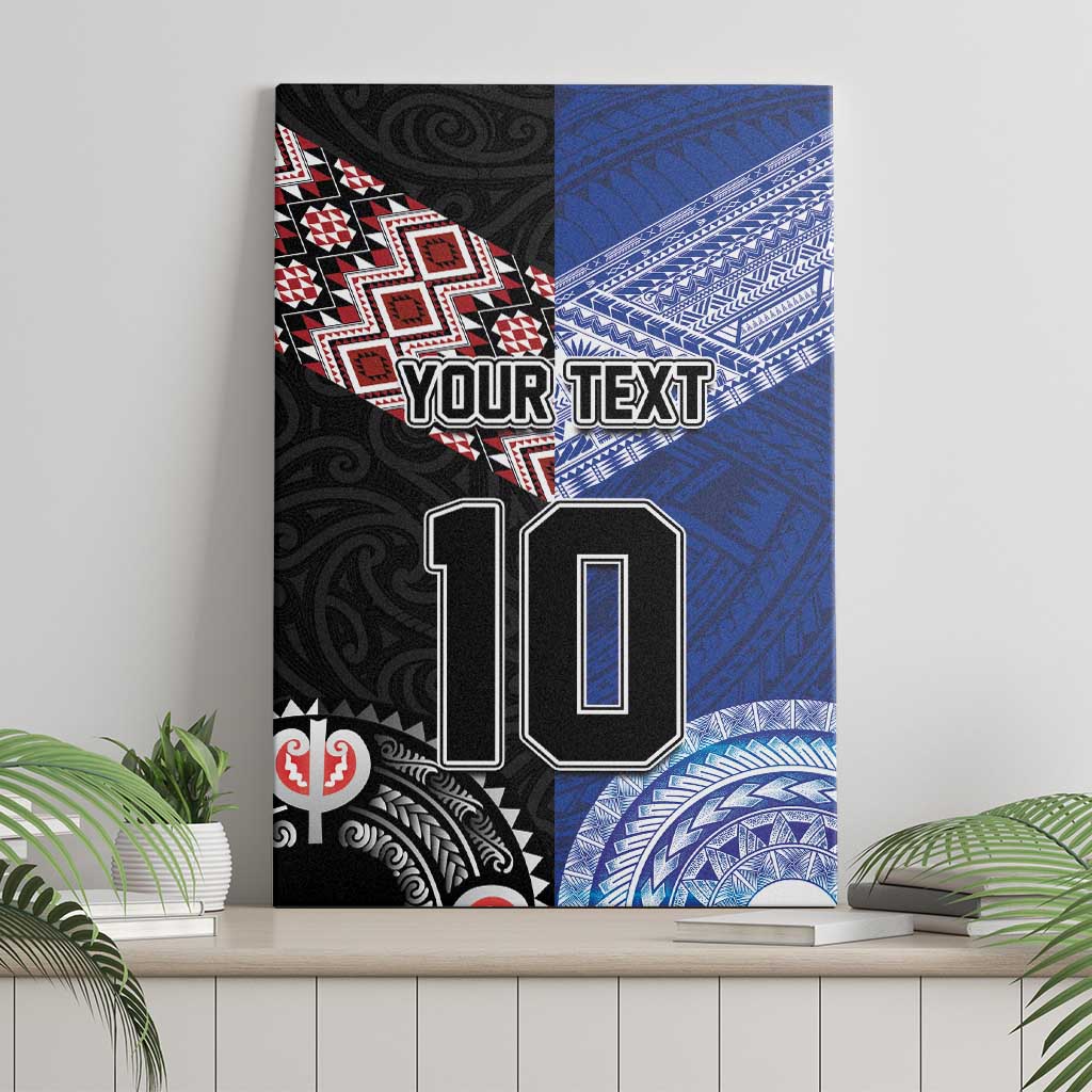 Custom Aotearoa and Samoa Rugby Canvas Wall Art Maori Warrior and Teuila Emblem-Tatau with Taniko Art