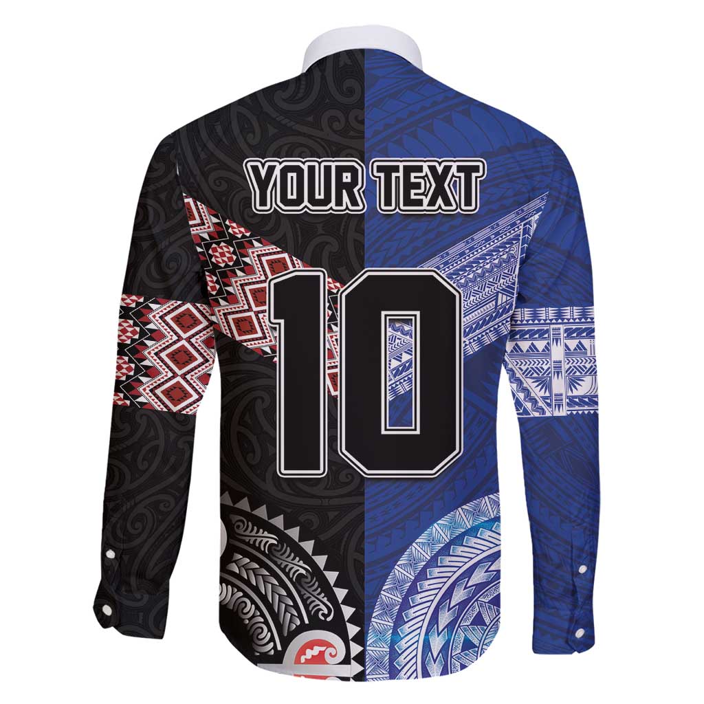 Custom Aotearoa and Samoa Rugby Family Matching Long Sleeve Bodycon Dress and Hawaiian Shirt Maori Warrior and Teuila Emblem-Tatau with Taniko Art