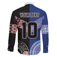 Custom Aotearoa and Samoa Rugby Family Matching Off The Shoulder Long Sleeve Dress and Hawaiian Shirt Maori Warrior and Teuila Emblem-Tatau with Taniko Art