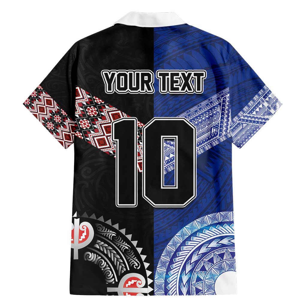 Custom Aotearoa and Samoa Rugby Family Matching Off Shoulder Short Dress and Hawaiian Shirt Maori Warrior and Teuila Emblem-Tatau with Taniko Art