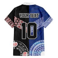 Custom Aotearoa and Samoa Rugby Family Matching Off Shoulder Short Dress and Hawaiian Shirt Maori Warrior and Teuila Emblem-Tatau with Taniko Art