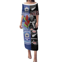 Custom Aotearoa and Samoa Rugby Family Matching Puletasi and Hawaiian Shirt Maori Warrior and Teuila Emblem-Tatau with Taniko Art