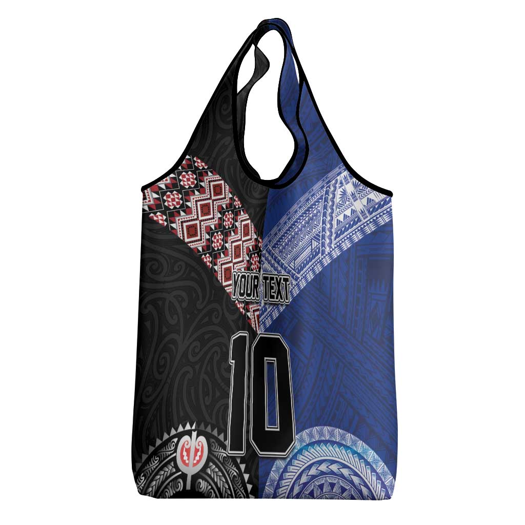 Custom Aotearoa and Samoa Rugby Grocery Bag Maori Warrior and Teuila Emblem-Tatau with Taniko Art