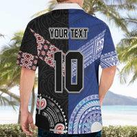 Custom Aotearoa and Samoa Rugby Hawaiian Shirt Maori Warrior and Teuila Emblem-Tatau with Taniko Art