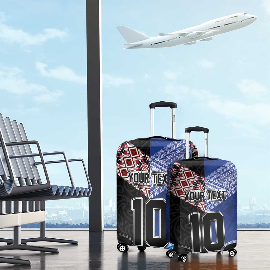 Custom Aotearoa and Samoa Rugby Luggage Cover Maori Warrior and Teuila Emblem-Tatau with Taniko Art