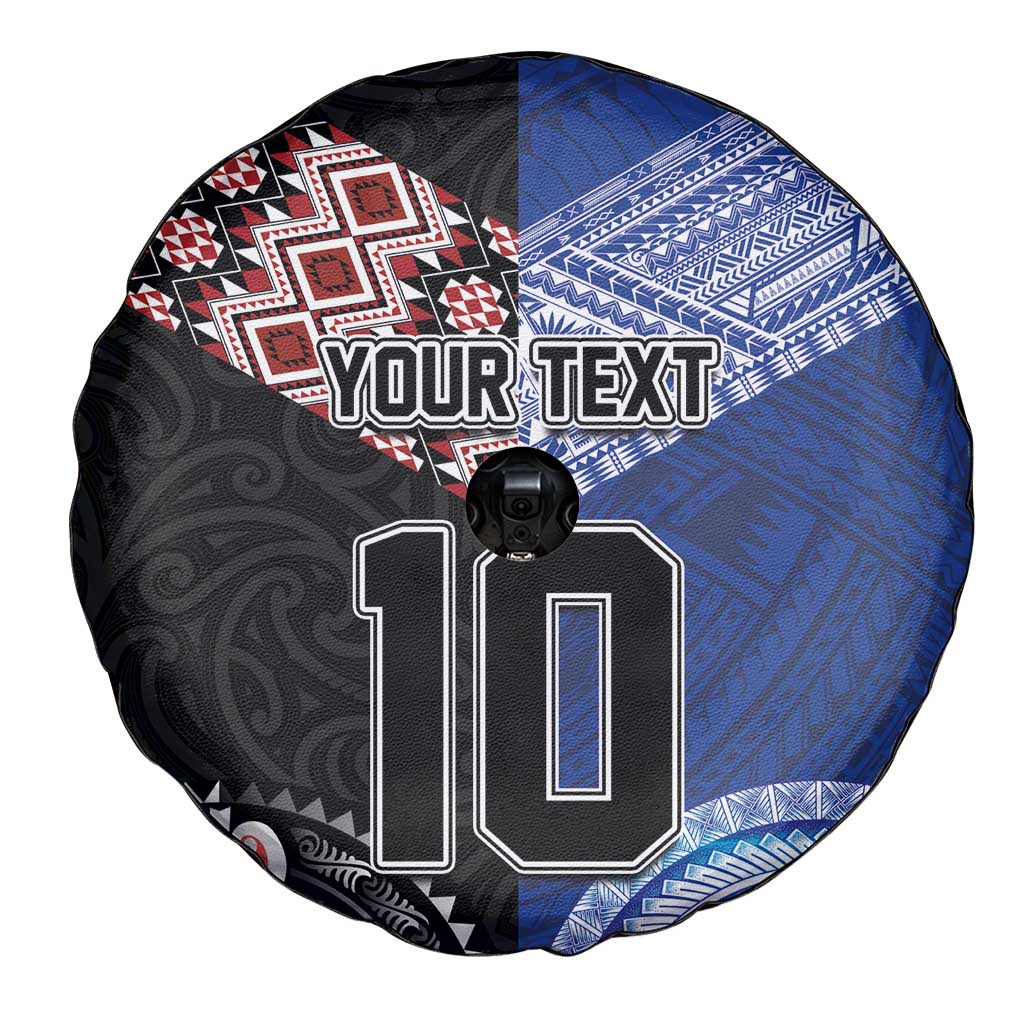 Custom Aotearoa and Samoa Rugby Spare Tire Cover Maori Warrior and Teuila Emblem-Tatau with Taniko Art