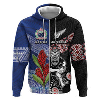 Custom Aotearoa and Samoa Rugby Zip Hoodie Maori Warrior and Teuila Emblem-Tatau with Taniko Art