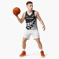 Custom NZ Rugby Basketball Jersey Koru and Silver Fern Sporty Style