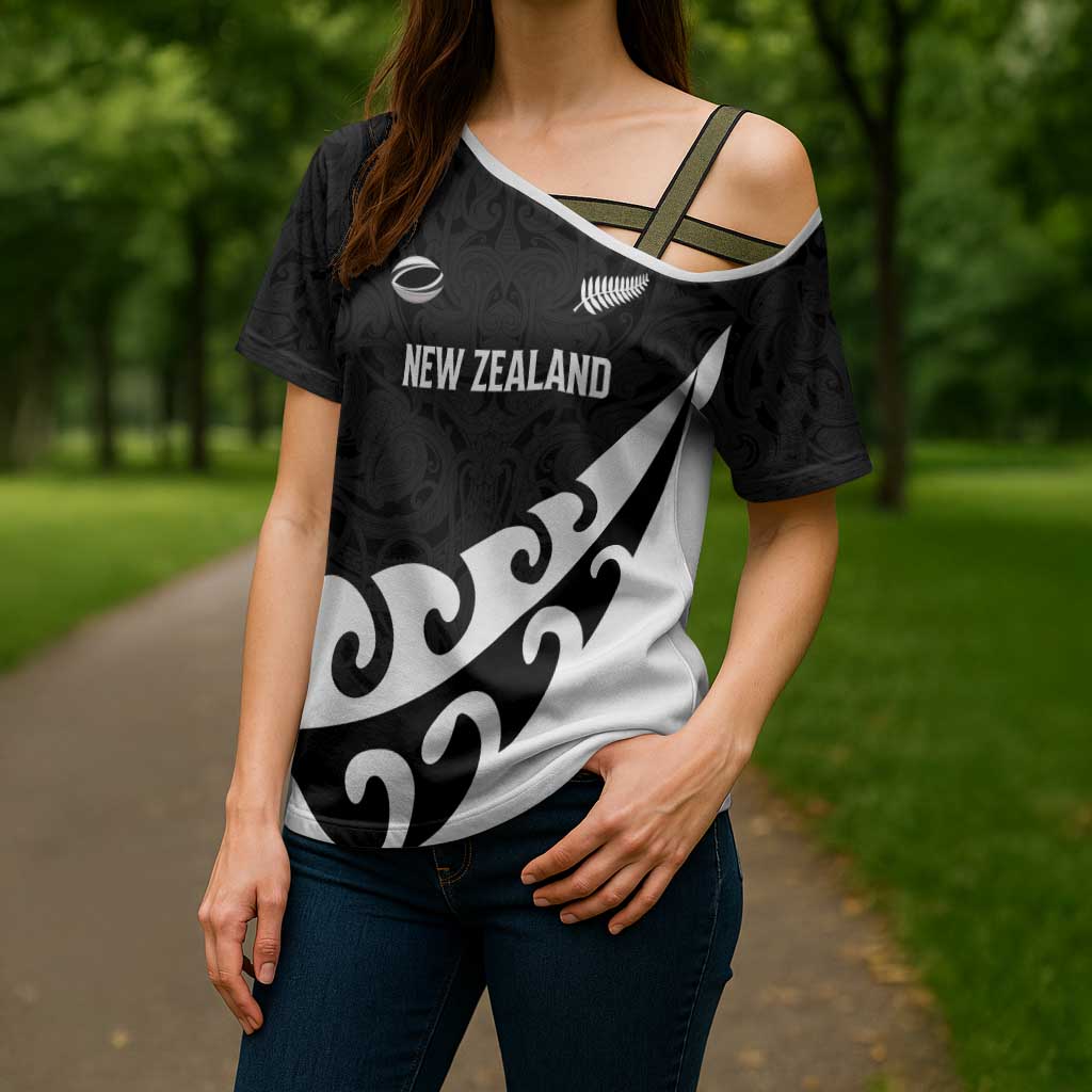 Custom NZ Rugby Cross Shoulder Shirt Koru and Silver Fern Sporty Style