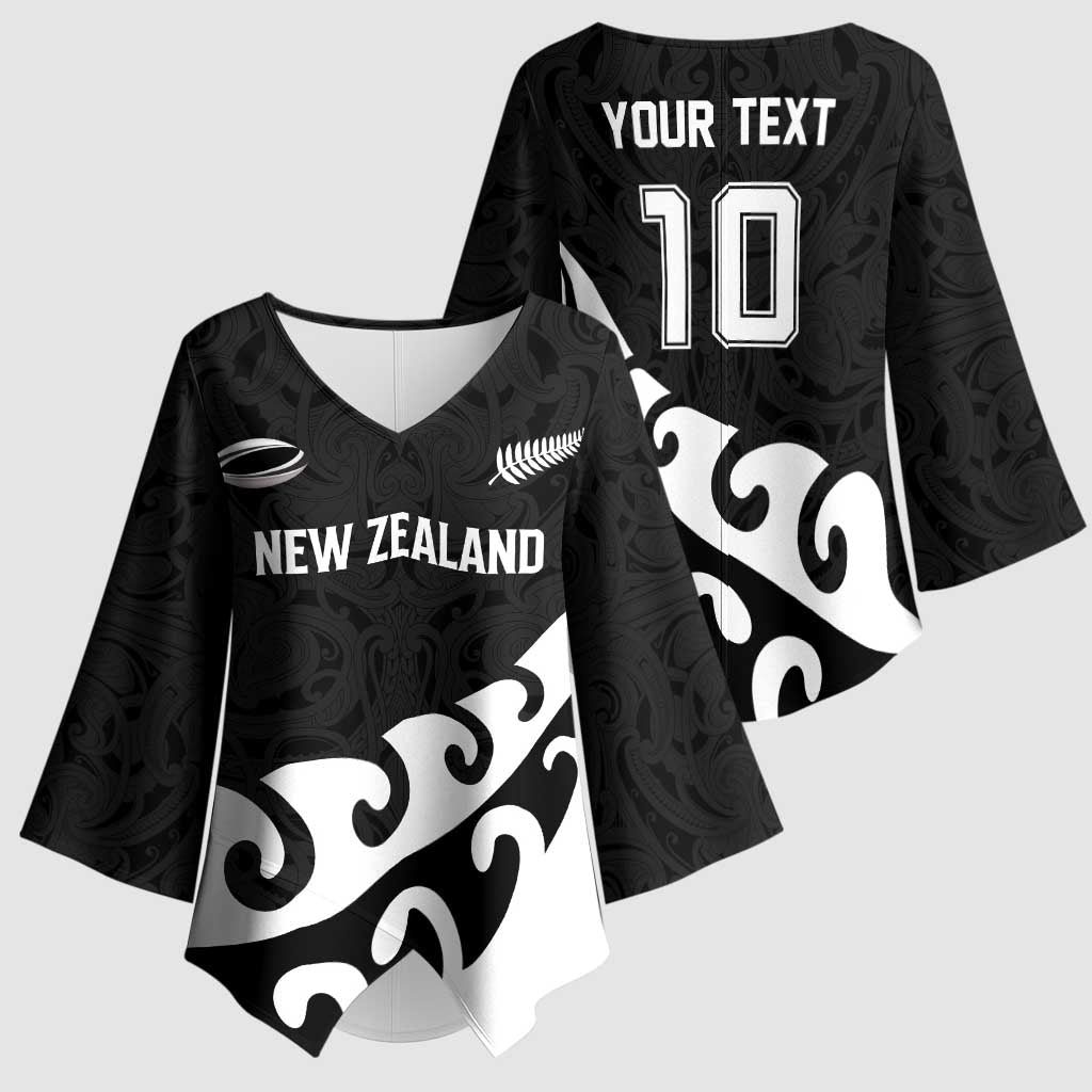 Custom NZ Rugby Kimono Sleeve Blouse Koru and Silver Fern Sporty Style