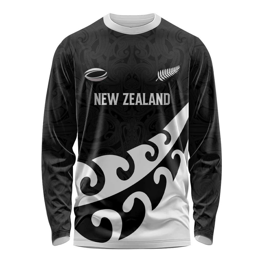 Custom NZ Rugby Long Sleeve Shirt Koru and Silver Fern Sporty Style