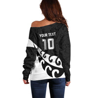 Custom NZ Rugby Off Shoulder Sweater Koru and Silver Fern Sporty Style