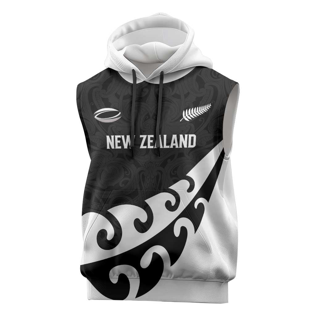 Custom NZ Rugby Sleeveless Hoodie Koru and Silver Fern Sporty Style