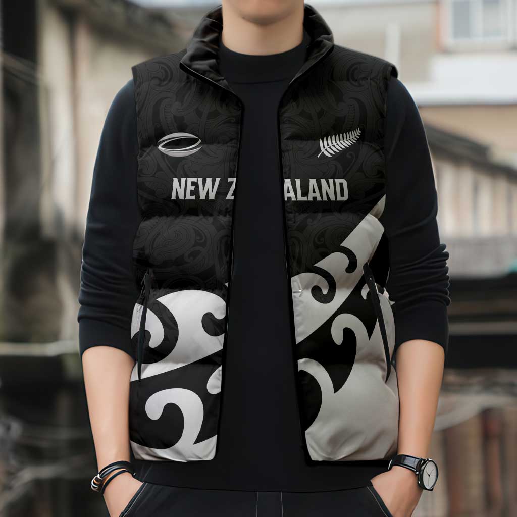 Custom NZ Rugby Sleeveless Puffer Jacket Koru and Silver Fern Sporty Style LT03 - Polynesian Pride
